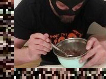 breakfast for a slave, cereal with pee, drink all the way to the end!!!!