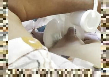 Gorgeous blonde MILF breast pump lactation & covered in cum