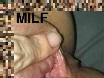 Horny milf fingers wet pussy