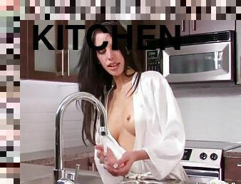 Masturbating on the kitchen sink