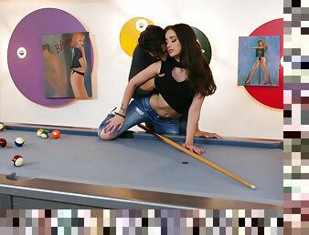 Sex on the pool table drives the teen crazy