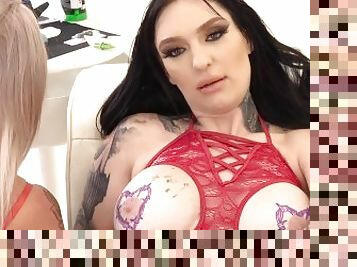 Misha gets new ink from Evilyn then they share a cock