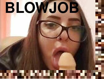 Solo girl sucking dildo sloppy blowjob