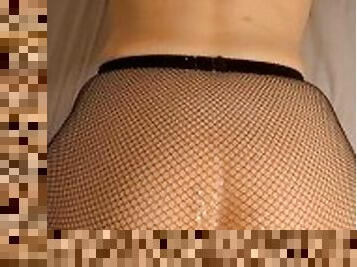 My Tight Pussy Lips Make Him Cum On My Ass And Fishnets