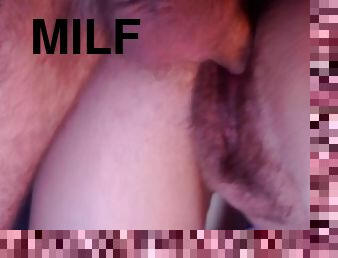 doggy, hårete, gammel, orgasme, pussy, kone, amatør, milf, mamma, cum