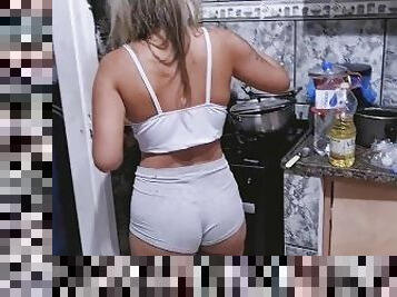 culo, esposa, amateur, mamada, chorro-de-corrida, casero, latino, pareja, cocina, rubia