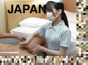 asiatisk, sykepleier, amatør, japansk, handjob, cfnm, cum, søt, vakker, fetisj