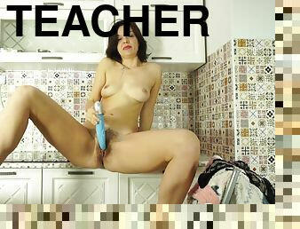 Gorgeous teacher spreads her legs for her dildp