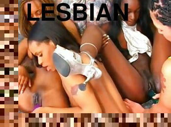 Four Lesbian Bitches Fucking With Toys And Strapon