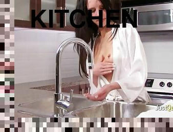 Masturbating on the kitchen sink