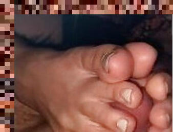 MILF Gives Me a FootJob and Plays With My Mess After!