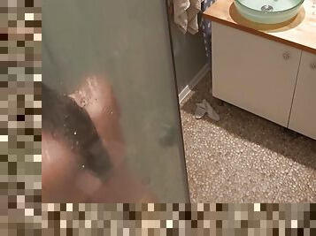 Naked girl shaves her armpits and pubes in the bathroom