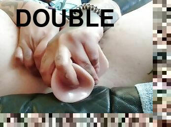 grosse, masturbation, chatte-pussy, jouet, belle-femme-ronde, double, fétiche, tatouage