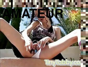 PREMIUMGFS - Tiny Tabby masturbates with a dildo by the pool