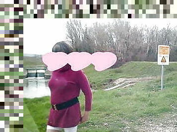 exhib flashing for voyeur in nature outdoor