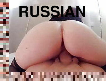 Slut redhead russian fucks doggy style and creampie