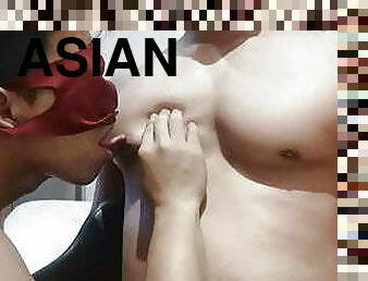 asiático, pezones, gay, masaje, musculada