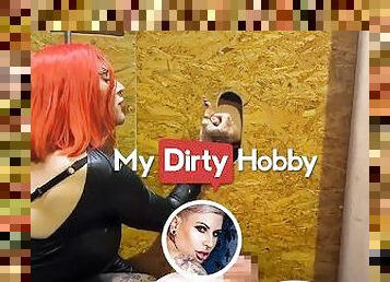 MyDirtyHobby - Busty redhead jerking hard cocks in gloryhole