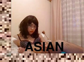 asiatisk, storatuttar, masturbation, shemale, amatör, gigantisk-kuk, tonåring, ladyboy, strumpor, pov