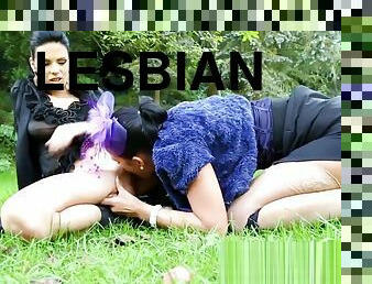 Glam lesbian gets oral