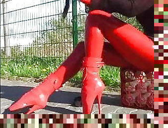 milf, bas, européenne, euro, lingerie, latex, brunette, bottes, femme-dominatrice, talons-hauts