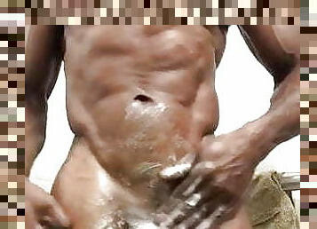 MUSCLE DADDY JERKS HIS HUGE SOAPY BBC