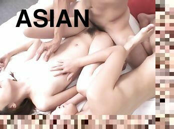 asiatisk, hårig, fitta-pussy, milf, leksak, japansk, creampie, gruppsex, trekant, brunett