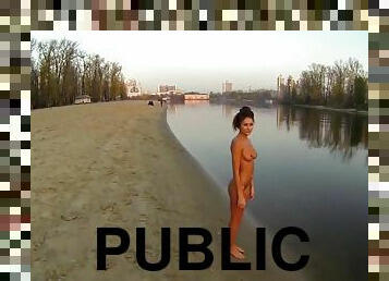 store-pupper, nudist, offentlig, russisk, utrolig