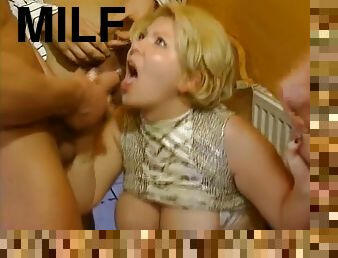 Filling this blonde MILF's holes