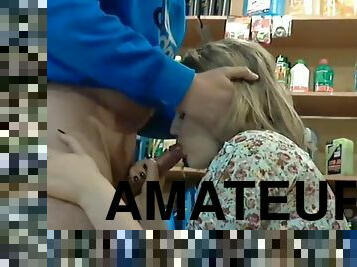 Amateur blowjob in a shop