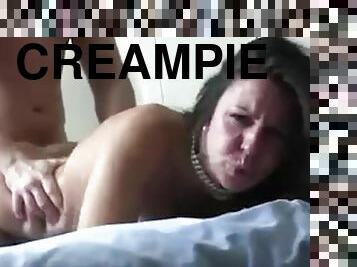 Mom sucks her son dick and get fucked and eat creampie