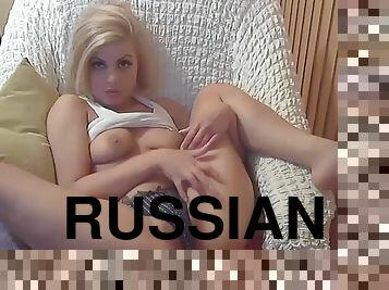 Slutty young blonde Russian hottie plays with her sweet twat