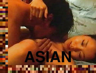 asiatisk, kyssing, cowgirl, koreansk