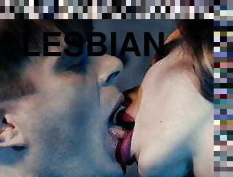 lesbisk, trekant, kyssar, blond, ängel, dansar, bisexuell, brunett, tatuering