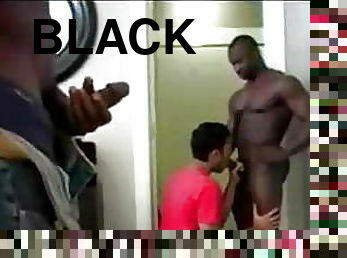 He get spit roasted by black cocks