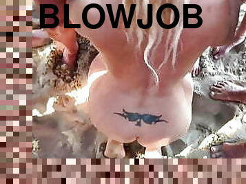 utendørs, kone, blowjob, cumshot, milf, gruppesex, strand, kåt, bukkake, frekk