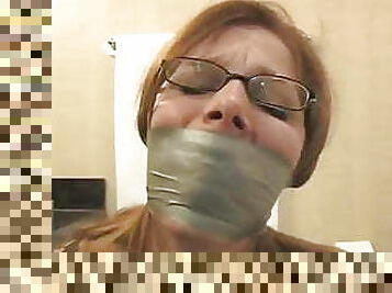 Girl Duct Tape Wrapped Gagged in Bathroom