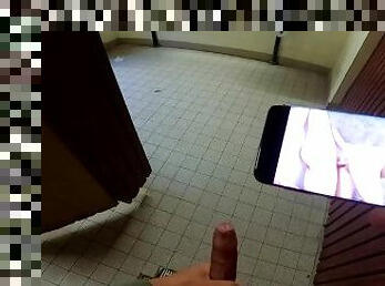 RISKY JERKING OFF IN PUBLIC WOMAN BATHROOM