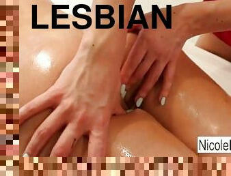Big tittied lesbian loves massaging her ass