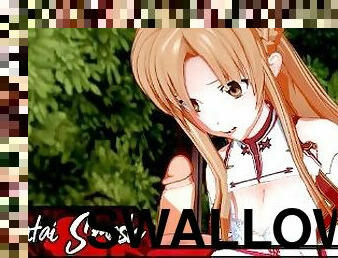 Asuna swallows Kirito's load before riding his face - Sword Art Online Hentai