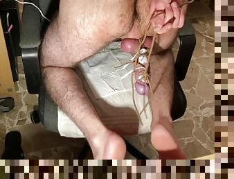 First time tied cock and balls estim electro hfo cum