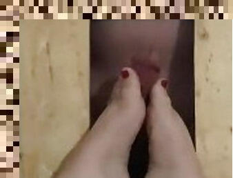 Footjob in a glory hole foot fucking foot fetish toes
