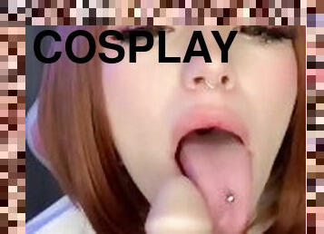 Cosplay Uraraka Ochako sweetly sucks a dildo and jerks off