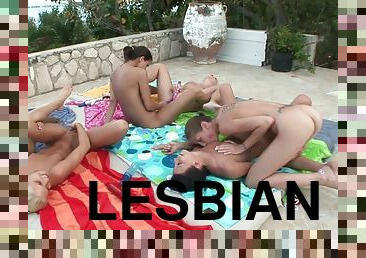 Lesbian Towel Shoot - Hot Group Sex