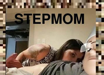 Stepmom jerks me off all over her boobs!