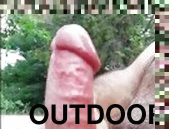 Old pervert jerks off outdoors