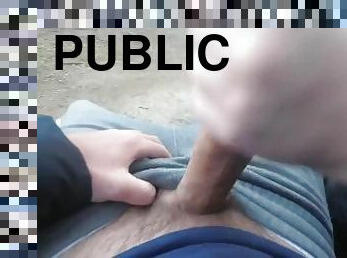 Risky Publice Handjob with Cumshot at Lake