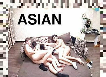 एशियाई, अव्यवसायी, अंतरजातीय, हार्डकोर, युगल, समूह-सेक्स, फ़िन्गरिंग, चोदन, चौकड़ी, बहन