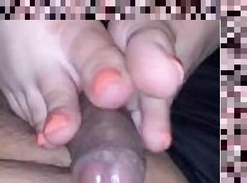 Wifey give hot foot job and makes me shoot cum with her fresh 