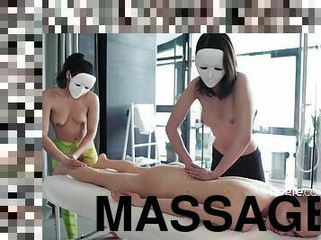 lesbisk, legetøj, massage, trekanter, blond, brunette, maske